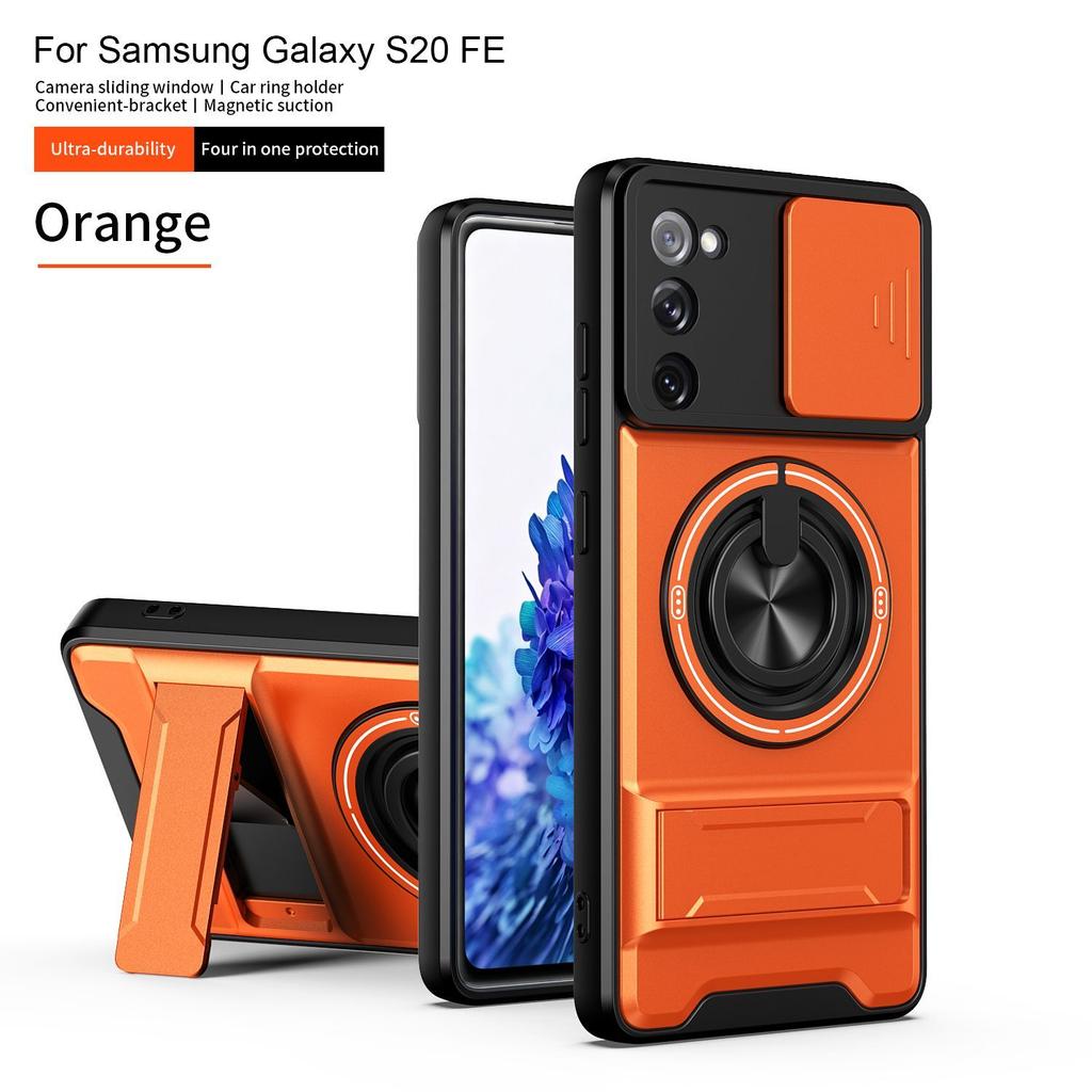 Case For Samsung S20 FE Magnetic Stand Sliding Window Lens Protection Full Cover Shockproof Phone Case