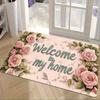 Welcome Floral Pattern Door Mat, Non-Slip Washable Floor Mat, Decorative Carpet For Home Kitchen Living Room Outdoor Entrance