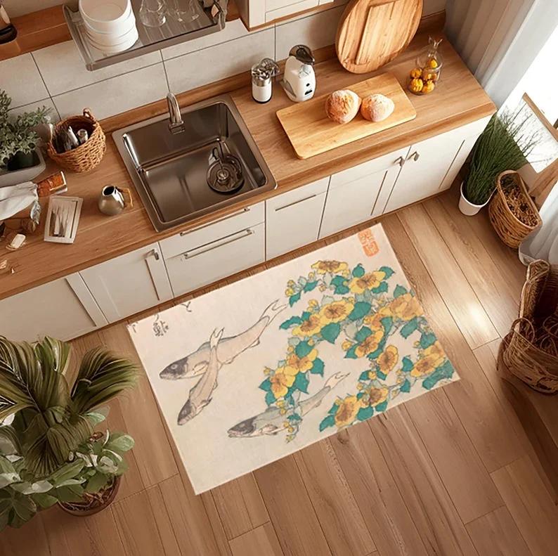 Ретро волны Коврик для двери Коврик Уличный Внутренний Добро пожаловать Прихожая Ковер Подарок на новоселье Декор передней двери Японский стиль Спокойный декор прихожей