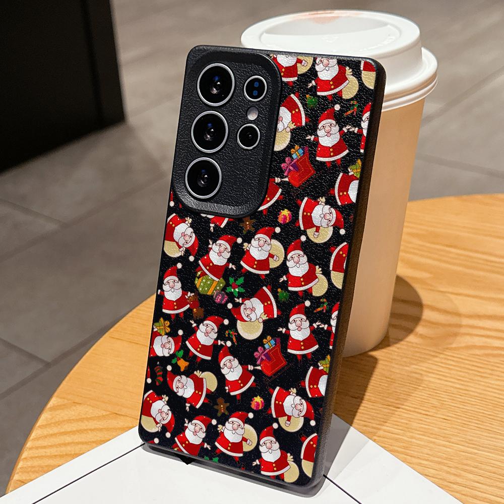 Samsung A07 Xiaomi Redmi 13C 14C для iPhone 17 Pro Max Infinix Realme Чехлы для телефонов Мягкий коричневый Кожаный узор TPU Чехол NY59 Санта Клаус С Новым Годом