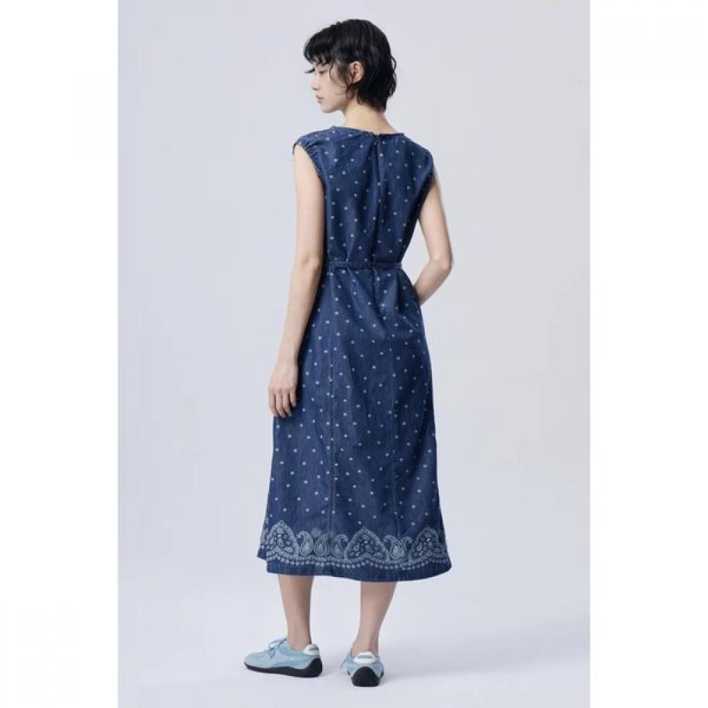 Benetton Paisley Denim Sleeveless Dress Baop70631