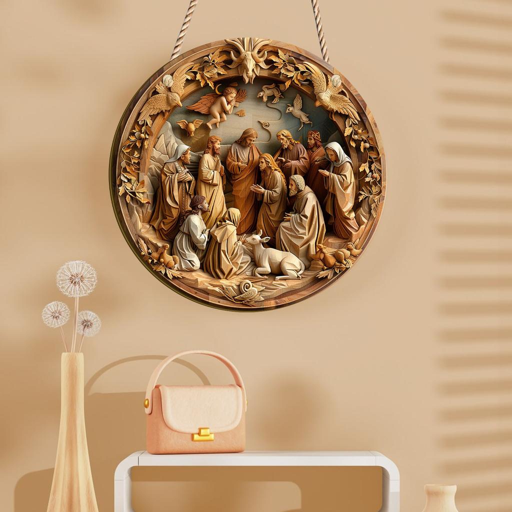 5 шт. деревенский деревянный 2D вертеп настенный подвесной, классический стиль рождественского украшения, праздничный декор для дома и кухни, УФ-печать, высококачественный материал