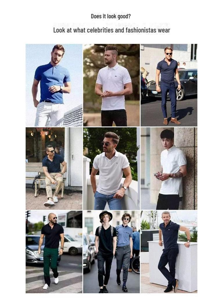 2025 Мужская модная однотонная рубашка-поло Slim Fit - короткий рукав, лацкан, универсальный повседневный верх