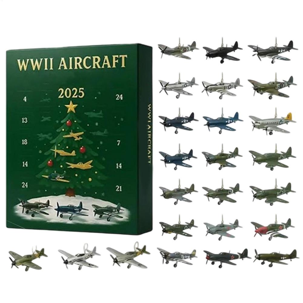 Christmas Countdown Calendar 24 Days Aircraft Calendar Advent With 24 2D Warbirds Christmas Pendant Acrylic Decorative Charm