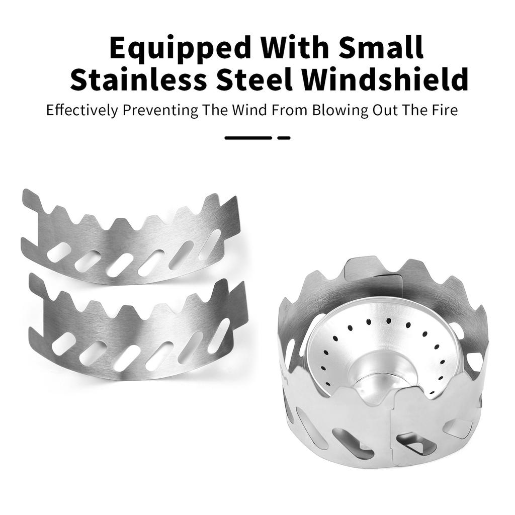 Мини-горелка для бэкпакинга 80 мл Алюминиевая спиртовая горелка с маленьким ветрозащитным экраном из нержавеющей стали Портативная походная плита для