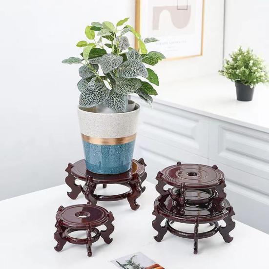 Wooden Planter Stand with Carved Feet High Stability Non-Slip Indoor Furniture Plant Pot Holder Flower Vase Display Stand