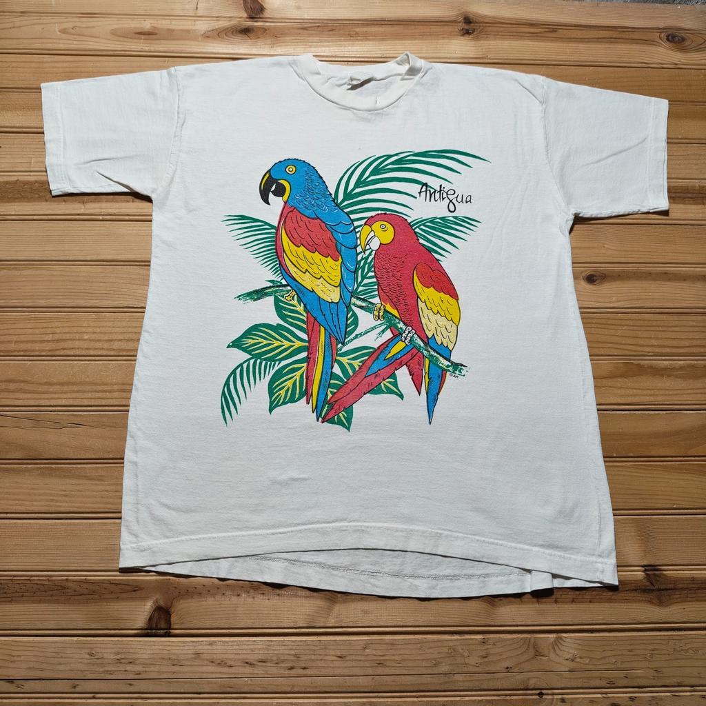 Vintage 90s Antigua Tropical Parrots Macaw Birds Caribbean Graphic T-Shirt - XL Unisex T-Shirt
