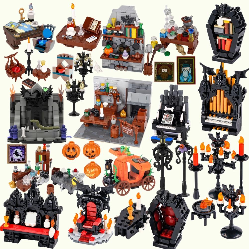 Средневековая хижина ведьмы Строительные блоки MOC Режим Бутылка с волшебным зельем Кухня ведьмы Стол для картографии Игрушки Кирпич Подарок