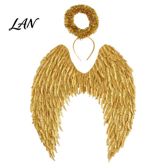 Dark Guardian Angel Wings Costume for Kids, Feathered Wing Dress Up Elastic Strap Cosplay Accessory Fancy Dress, Halloween Party, Performance