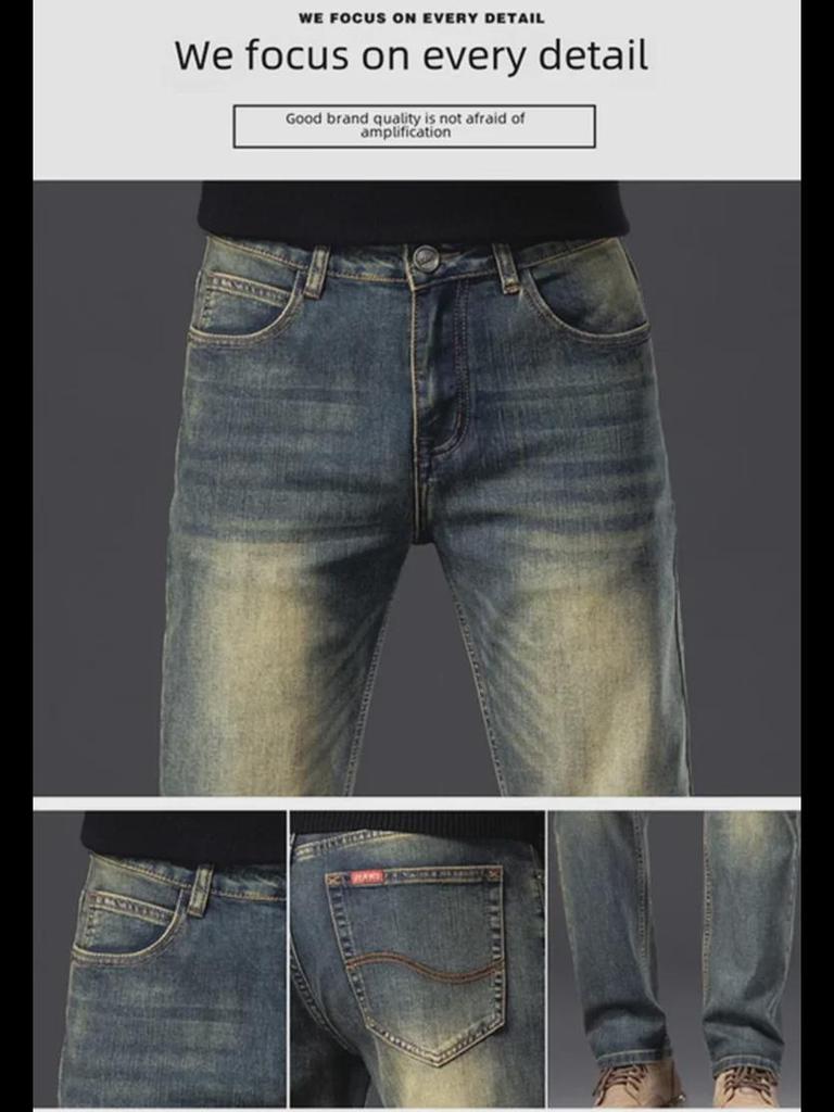 2023 Мужские модные эластичные джинсы с потертостями — повседневные брюки облегающего кроя на осень/зиму