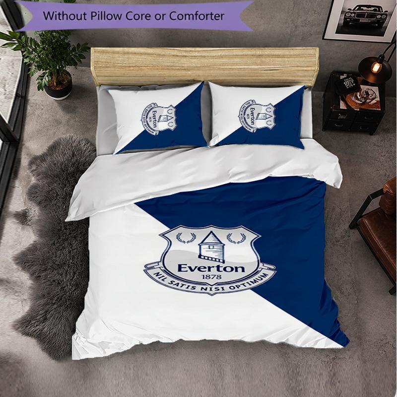 Everton Football 3 Piece Bedding Set Soft Duvet Cover Set with Pillowcases Printed Bedroom Decor Set for Home