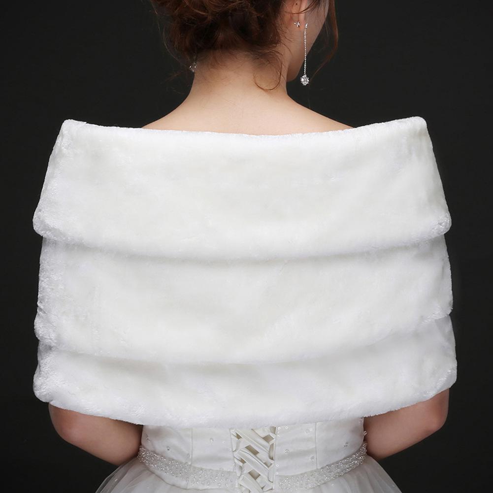 Women White Faux Fur Bridal Wrap Stole Shawl Wedding Artificial Embellishment Winter Jacket Coat