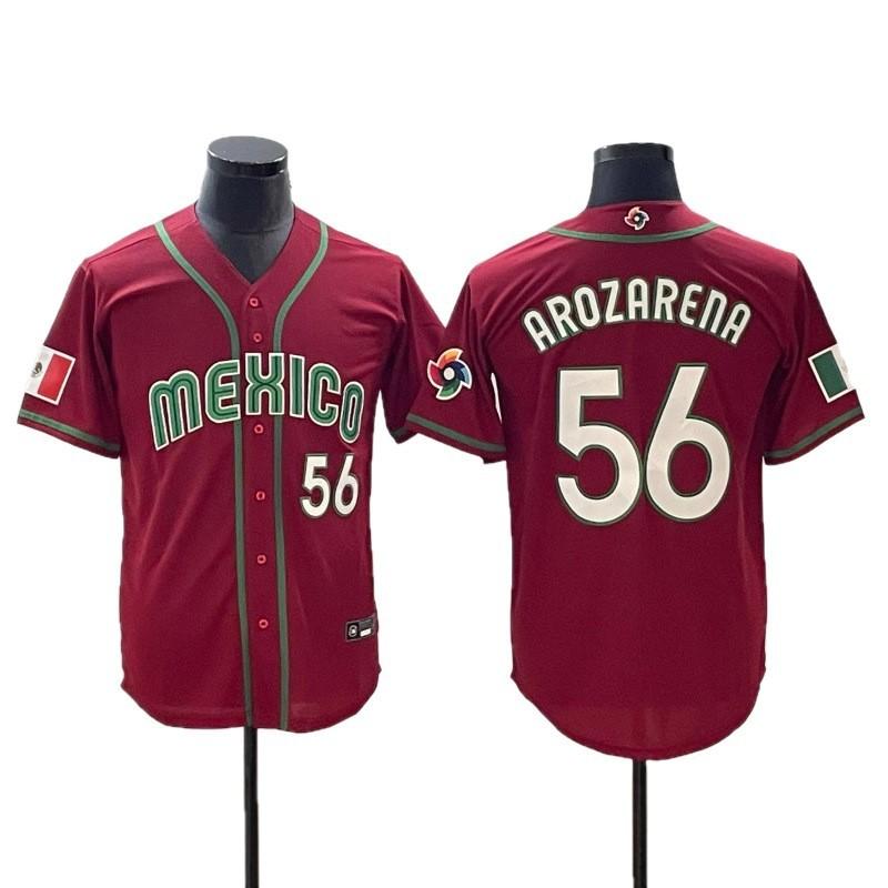 Mens Embroidered Baseball Jersey Short Sleeve Loose Fit Sport Top Mexico Team 56 Green Red
