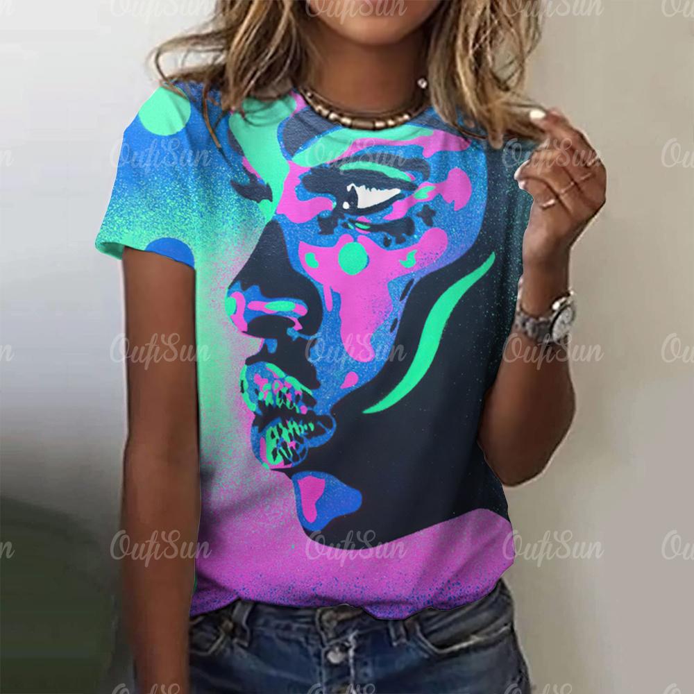 Винтажная футболка, женская летняя футболка с круглым вырезом и забавным принтом, повседневная свободная 3d футболка, элегантные топы с короткими рукавами большого размера Y2k