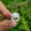 Natural Rainbow Moonstone Solitaire Adjustable Ring 925 Silver For Girls