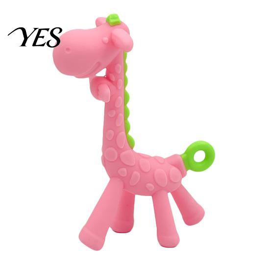 Baby Teething Pain Relief Giraffe Teether, Silicone Chewing Toy for Soothing Gums, Anti-Choking Teether Guard, Food Grade BPA-free Infants