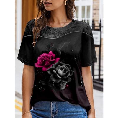 Женская футболка Летняя 3D-печать Круглый вырез Короткие рукава Футболки Женская одежда