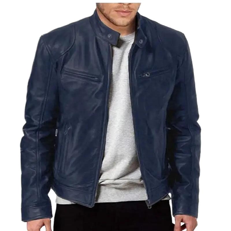 Мужская мотоциклетная кожаная куртка Slim Fit Короткое пальто с лацканами Куртки из искусственной кожи Осеннее ветрозащитное кожаное пальто Мужская одежда