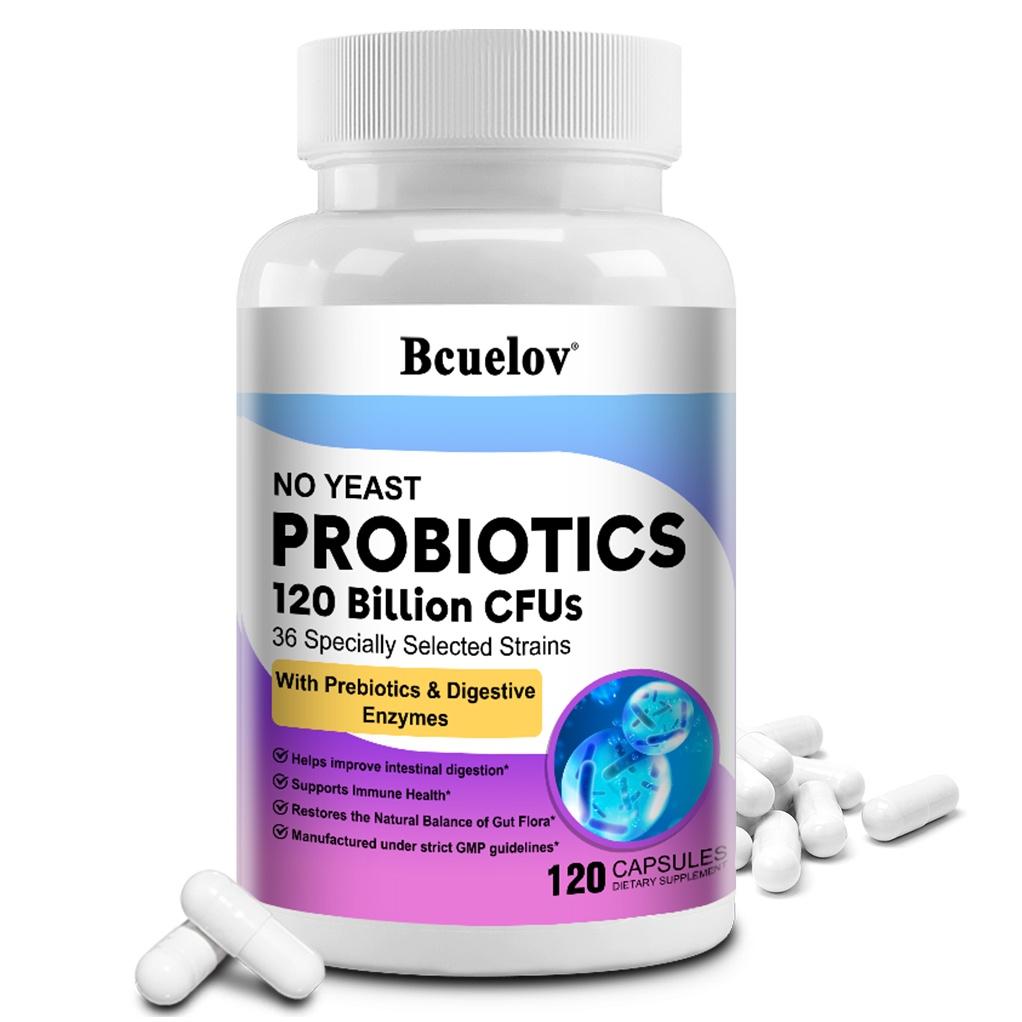 Bcuelov Probiotics Supplement 120 Billion CFUs, 36 Strains, with Prebiotics & Digestive Enzymes, 120 Caps