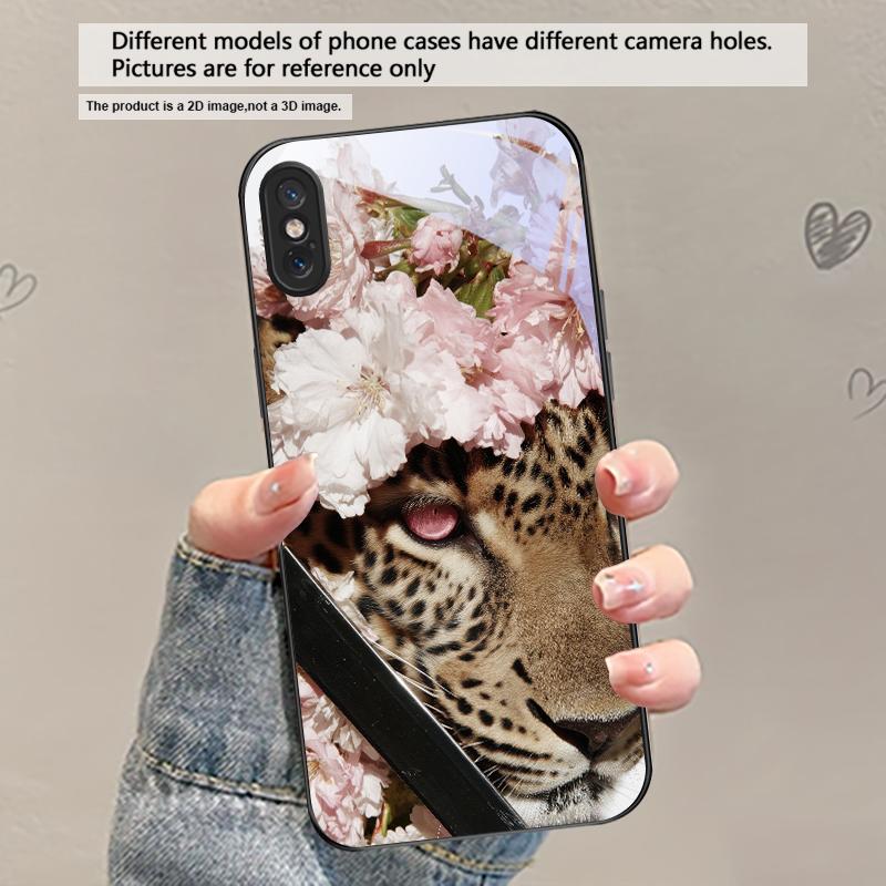 Цветочный Леопардовый Тень Для iPhone 17 Air 16 E 15 Plus 14 Pro Max 13 12 mini 11 5 6 7 8 Plus XR XSMax SE Черный Стеклянный Чехол для Телефона