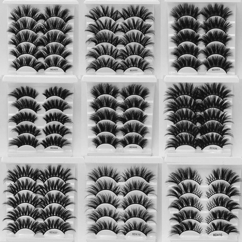 Handmade Dramatic Criss-cross Wispies Fluffies False Eyelashes 8D Mink Hair Thick Long