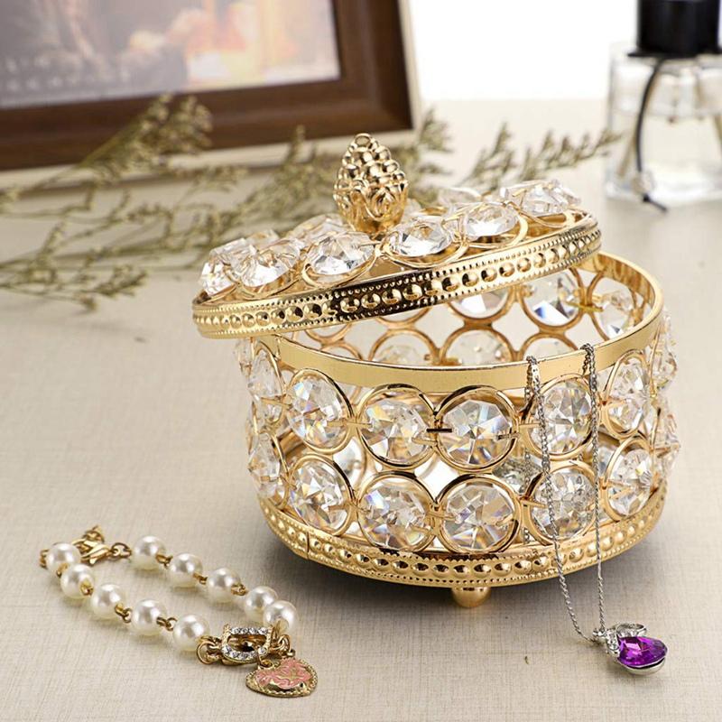 Crystal Mirrored Box Jewelry Trinket Organizer Box Home Decor Ring Earrings Necklace Storage Holder Keepsake Box(Gold) Durable