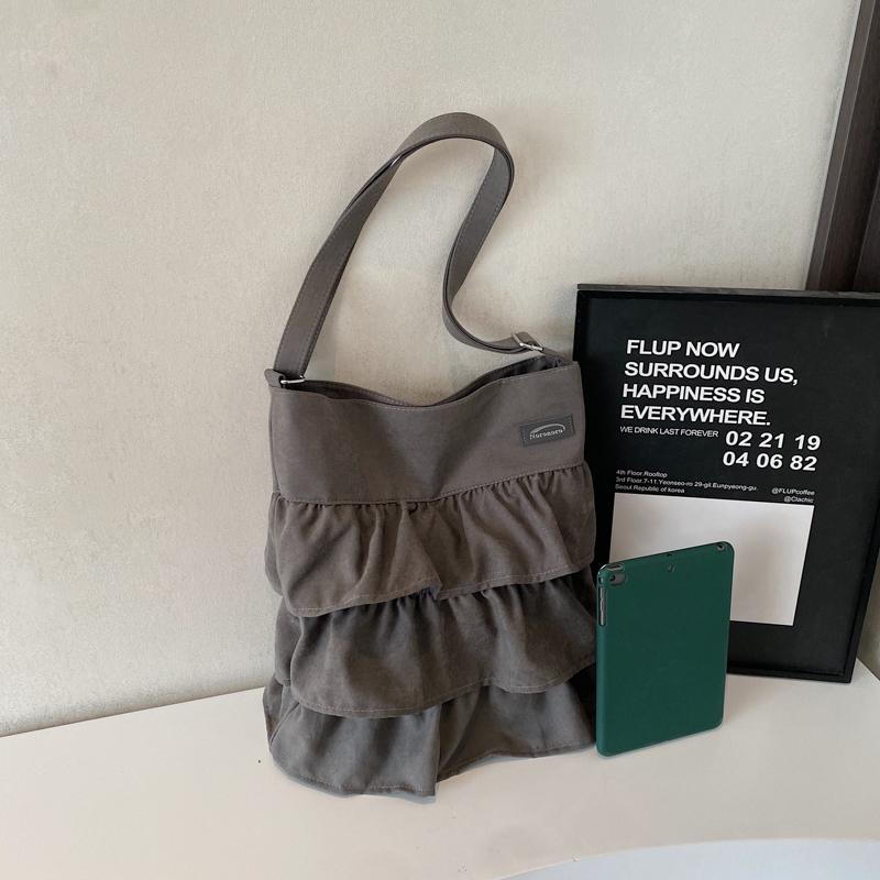 Сумка через плечо с оборками в виде лепестков, женская однотонная сумка-тоут, большая вместимость, сумка через плечо