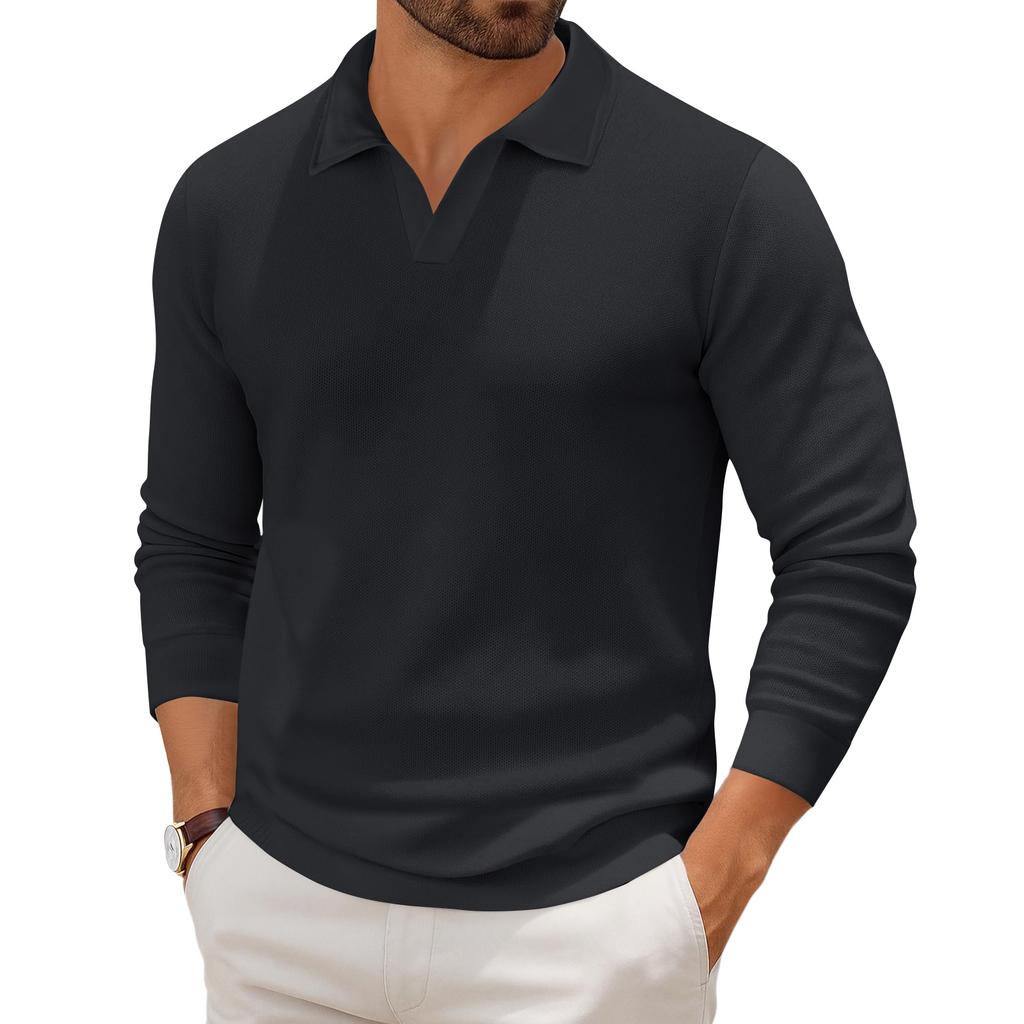 Men's Casual Collared Long-Sleeve Knit Base Layer Top