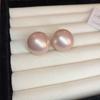 Real gold electroplated silver needle oval pearl earrings winter retro versatile stud earrings fashion high-end earrings women