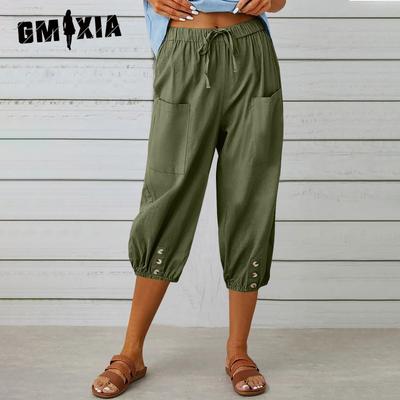 Женские модные повседневные однотонные брюки с высокой талией и капри с принтом