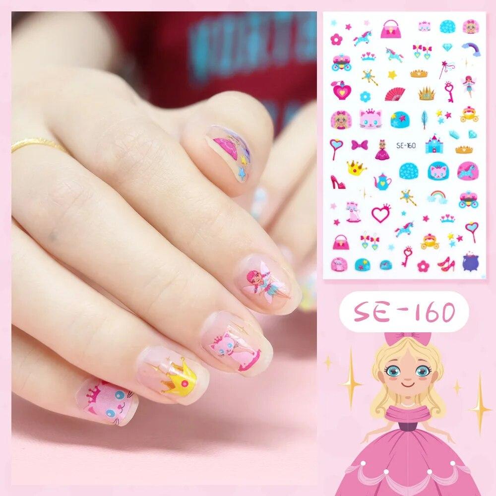 Новые детские наклейки для ногтей принцессы с героями мультфильмов, блестящие разноцветные цветы, наклейка «сделай сам», детская игрушка, каваи, украшения для девочек
