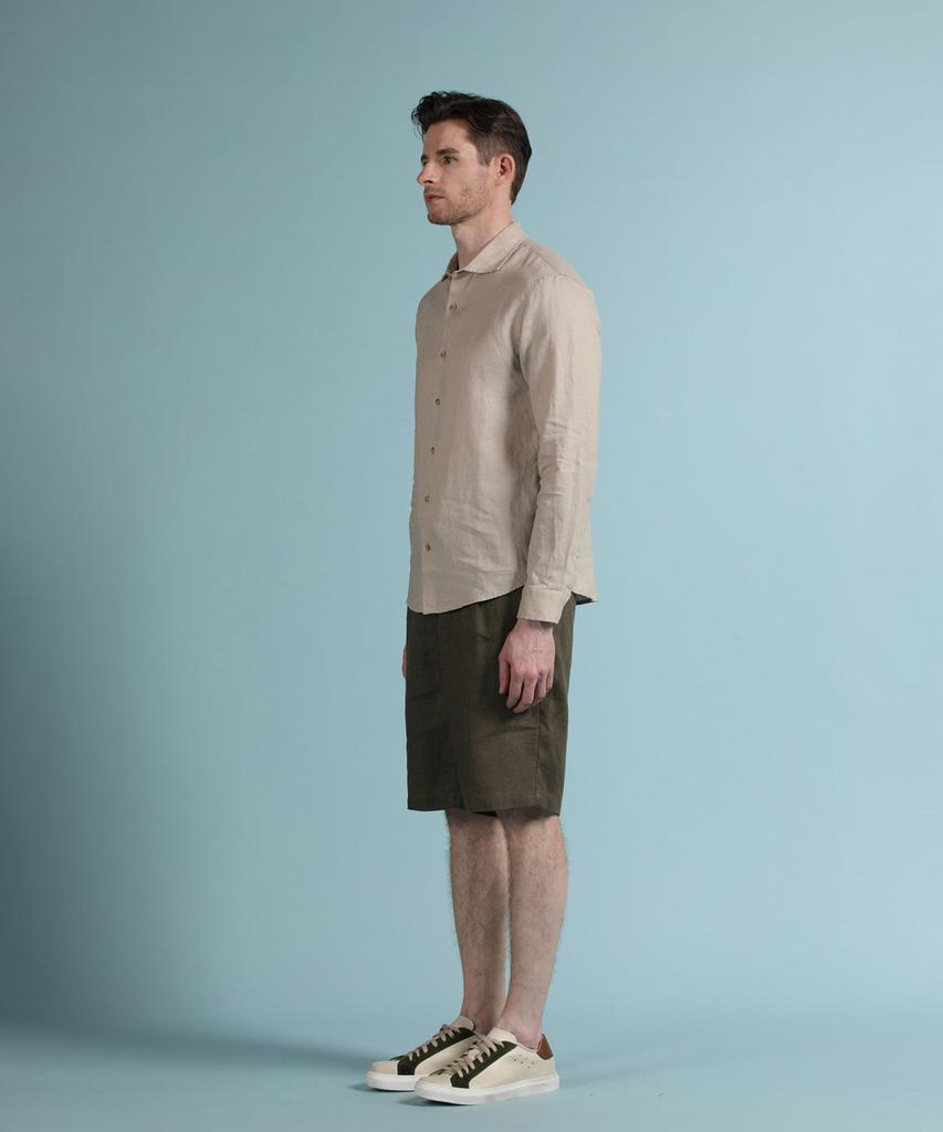 PANICALE Khaki Gray Drawstring Linen Shorts (Type A)