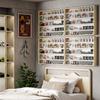 Wall-mounted display case, 80 x 9.5 x 60 cm, 4 height-adjustable shelves, 2 sliding glass doors