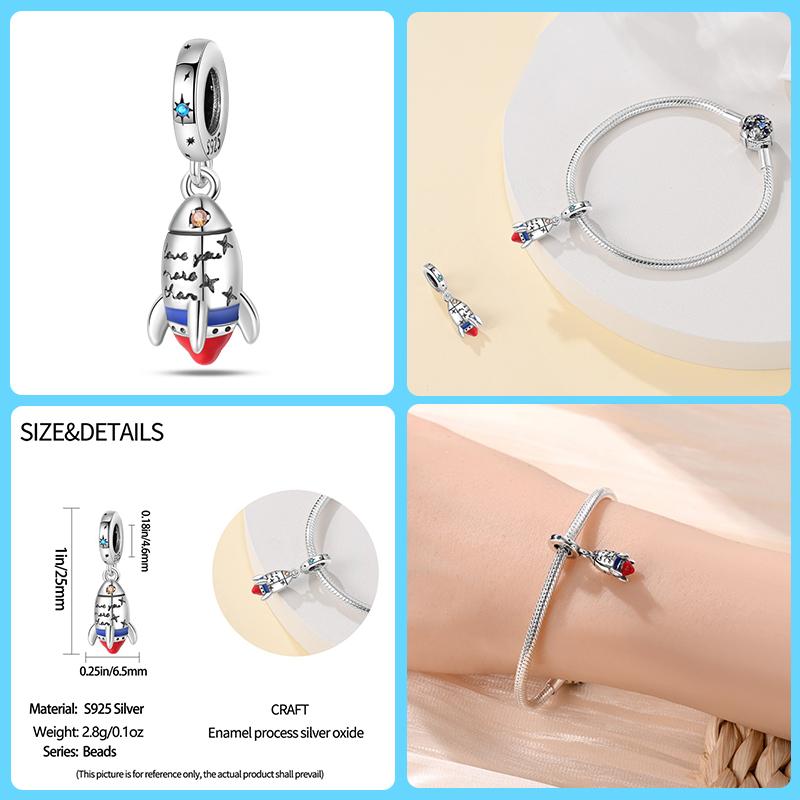 925 Sterling Silver Fashion Space Travel Collection Rocket Astronaut Charms Beads Fit 4MM hole diameter Bracelet DIY Jewelry