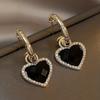 1 пара серег-капель со стразами в форме сердца, черные серьги-сердечки, простые серьги из серебра 925 пробы с иглами, роскошные серьги-гвоздики для женщин