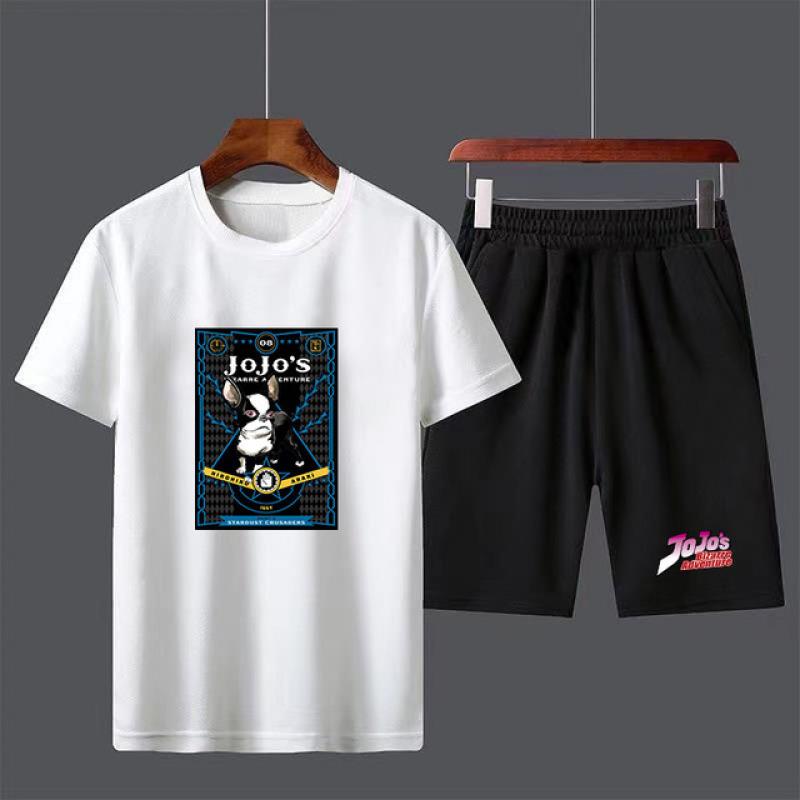 Мужской комплект футболок с аниме Jojo Bizarre Adventure, повседневный топ с короткими рукавами для мальчиков, брюки, костюмы, уличная одежда, футболки