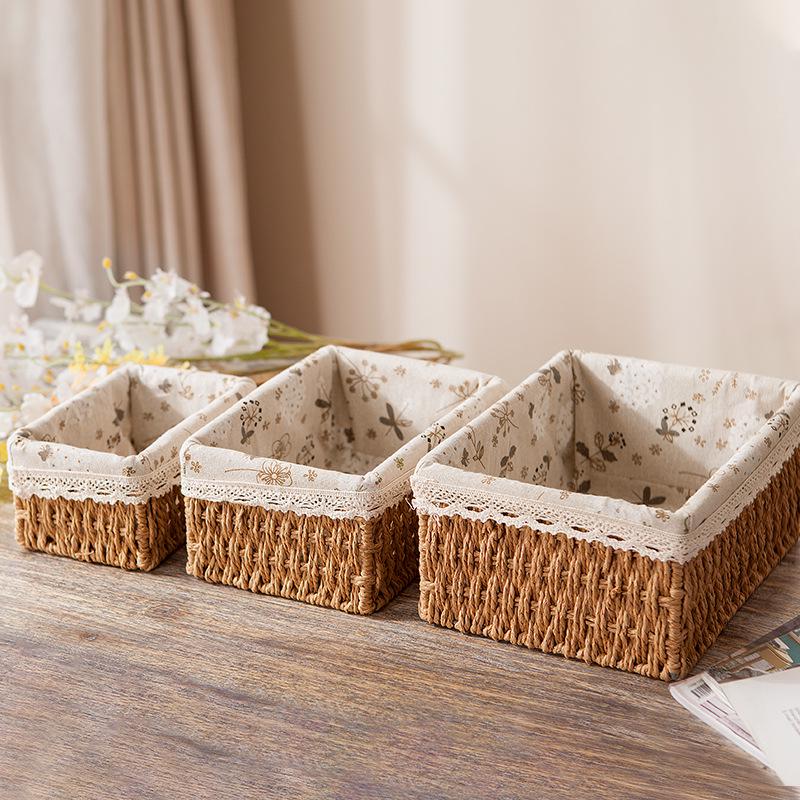 Desktop Storage Basket for Keys, Snacks, Sundries, & Cosmetics - Imitation Rattan Coffee Table Organizer