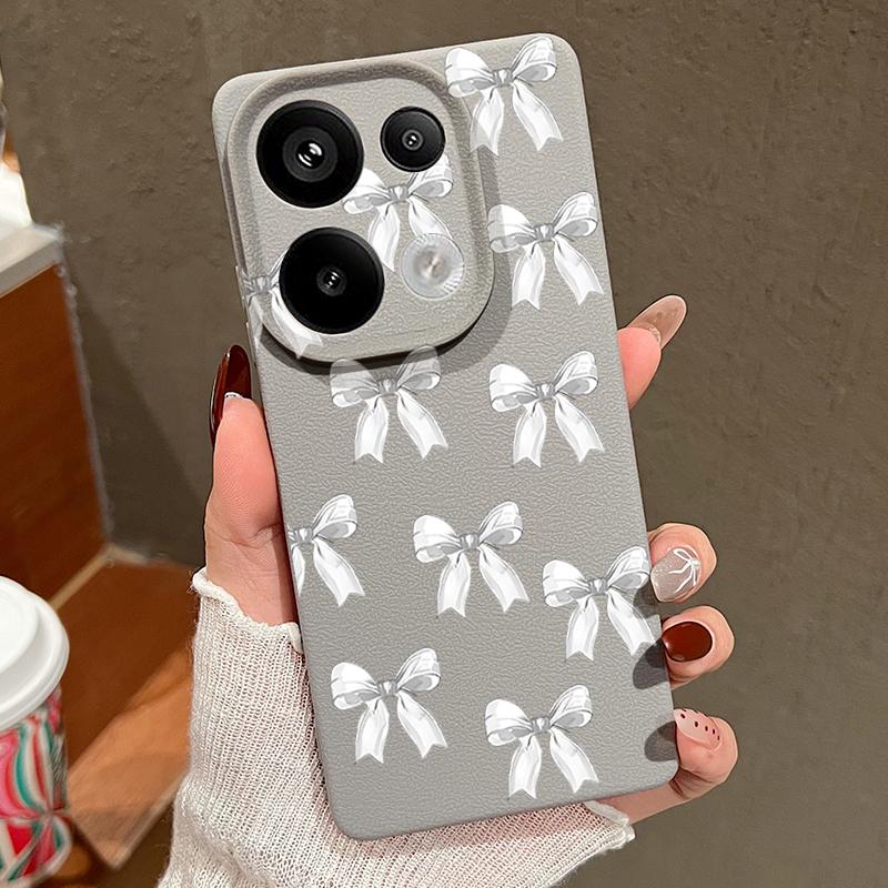 Тонкий чехол из ТПУ с принтом банта и текстурой из кожи для Xiaomi 13T Pro Poco X7 X6 M6 Pro Redmi Note 14 13 Pro 12 11, матовый противоударный мягкий чехол для телефона