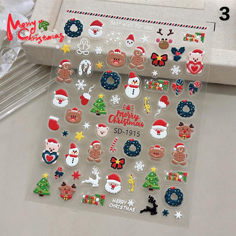Christmas Nail Stickers 3D Relief Winter Snowflake Bear Nail Sticker For Women And Girl Santa Claus Nail Sticker Art Decorstion