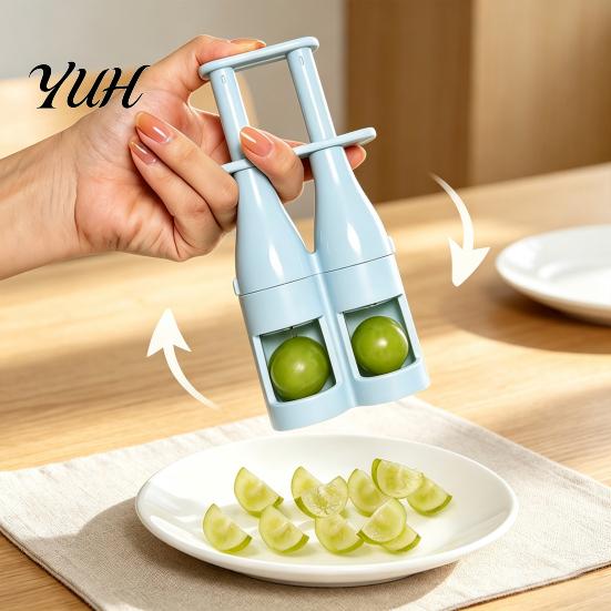 Small Fruit Cutter for Seedless Grapes Double Barrel Grape Slicer, Sharp Stainless Steel Blades Cutter, Portable Dual Slicer Dual-plunger Splitter