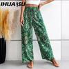 Женские летние модные универсальные брюки с принтом и эластичным поясом, широкие брюки
