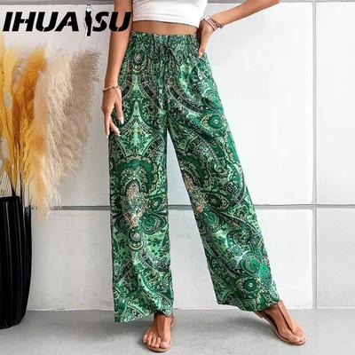 Женские летние модные универсальные брюки с принтом и эластичным поясом, широкие брюки