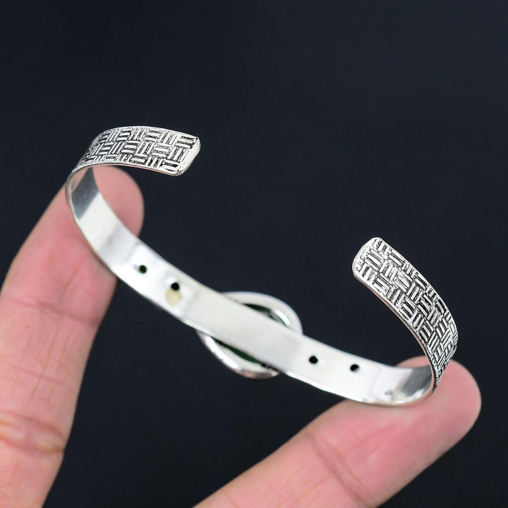 Натуральный Хризопраз Драгоценный Камень Серебро 925 пробы Браслет-манжета Регулируемый Для Женщин