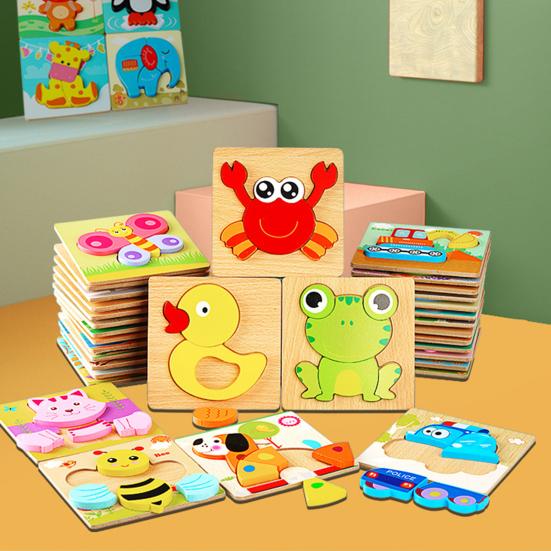 Toddlers Wooden Puzzle Animal Vehicle Cognition Preschool Early Education 3D Jigsaw Puzzle Colorful Block Assembly Toy Boys Girls Gift
