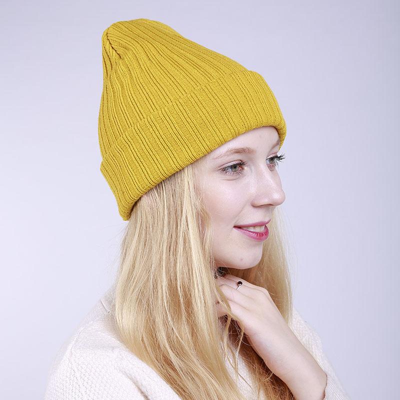 Женская осенне-зимняя однотонная прямая полоса, скрученная двухслойная теплая вязаная шерстяная шапка