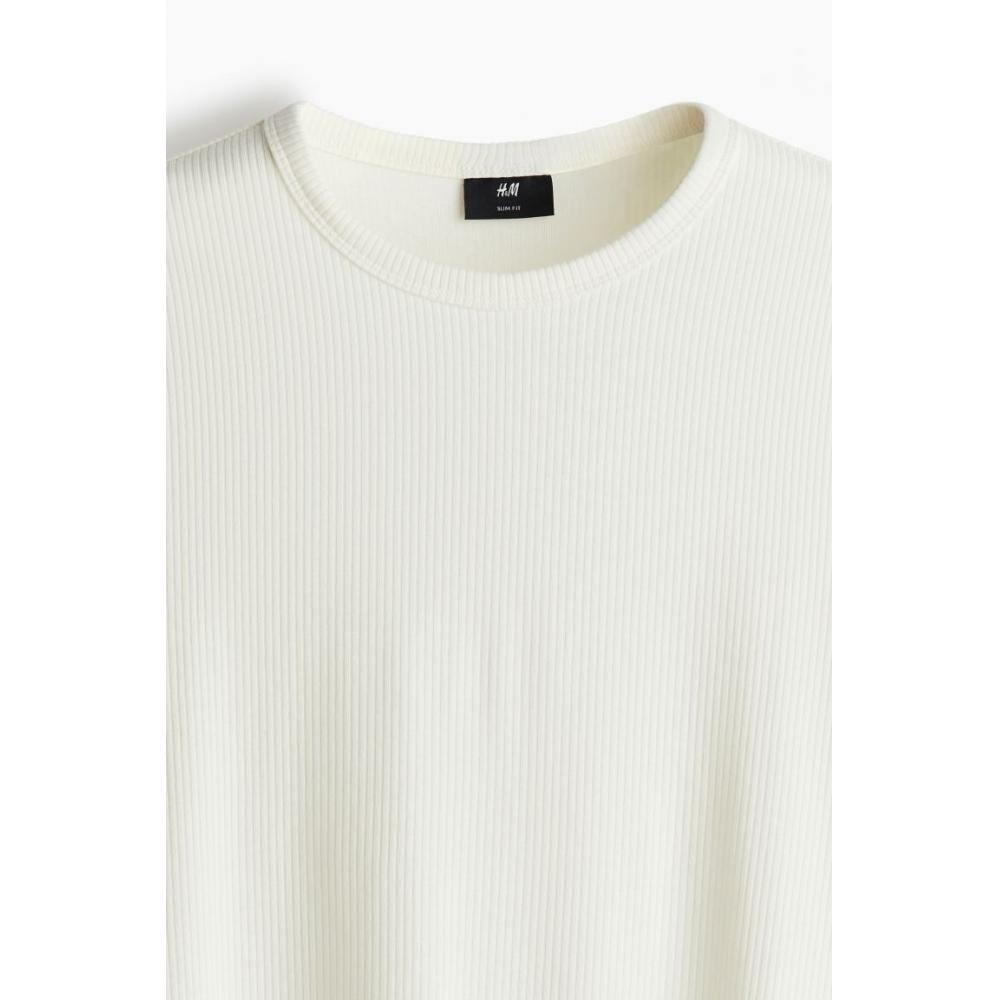 Футболка HM slim fit в рубчик, белая