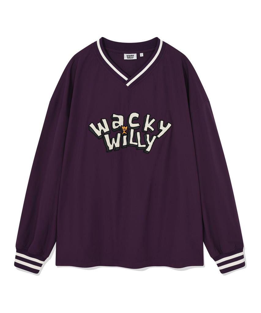 WACKY WILLY Typographic Synthetic Fiber Long Sleeve T-Shirt Purple