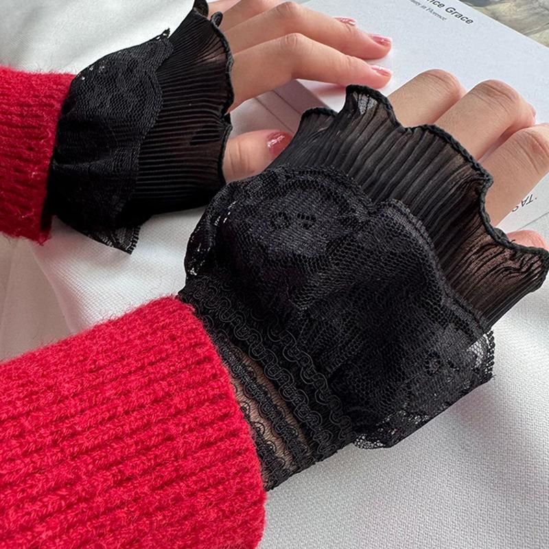 Autumn Winter Lace False Sleeves Women'S Sweet Lace Mesh Bell Sleeves Wrist Sleeve For Weddings And Parties