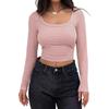 Autumn Slim Fit Short Tshirt Woman Solid Long Sleeve Sexy Square Neck Womens T-shirt Fashion Ladies Casual Knit Tees Tops 30288