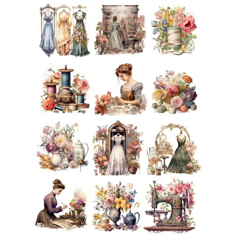 Cute Hand Account Retro Victoria Girl Sewing Machine Stickers Girl Phone Case Photo Album DIY Decoration Material Package